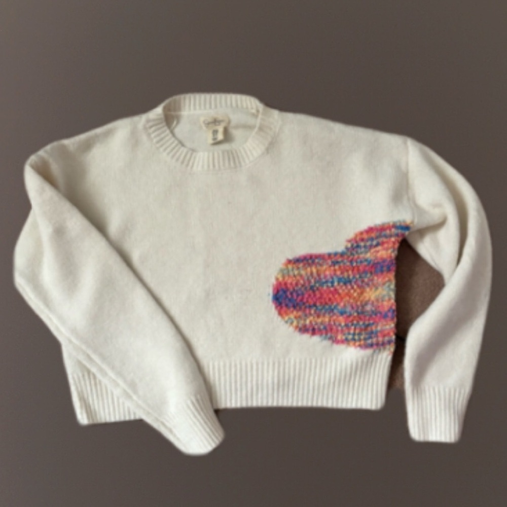 Cozy Cream Sweater with Multicolor Heart